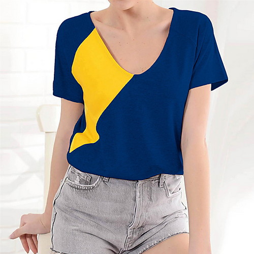 

Women's Color Block T-shirt Daily V Neck White / Black / Blue / Beige / Gray