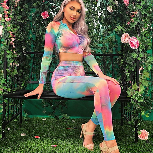

2020 SUMMER Casual Tie Dye Rainbow Long Sleeve One Piece Set