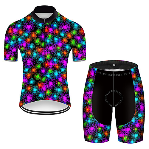 

21Grams Men's Short Sleeve Cycling Jersey with Shorts Polyester Black / Red Gradient Floral Botanical Bike Clothing Suit Breathable Quick Dry Ultraviolet Resistant Reflective Strips Sweat-wicking