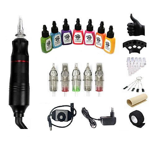 

BaseKey Tattoo Machine Starter Kit - 1 pcs Tattoo Machines with 7 x 15 ml tattoo inks, Professional Aluminum Alloy 12V Case Not Included 12 W Tattoo Pen