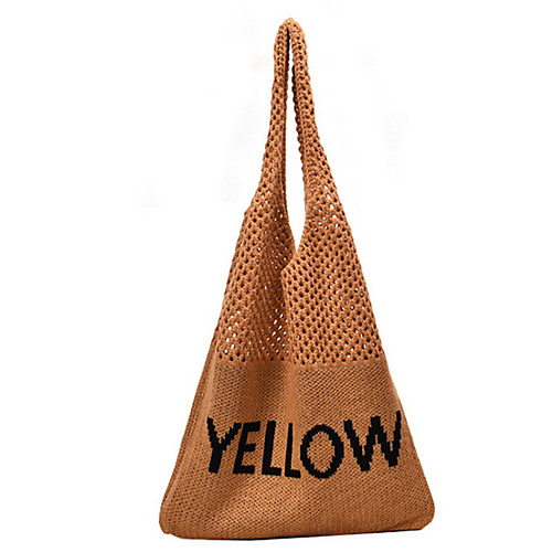 

Women's Straw Top Handle Bag Solid Color Earth Yellow