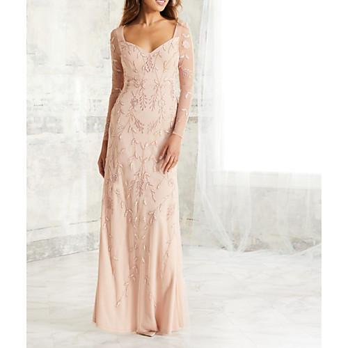 

Sheath / Column Scoop Neck Floor Length Chiffon / Tulle Bridesmaid Dress with Appliques