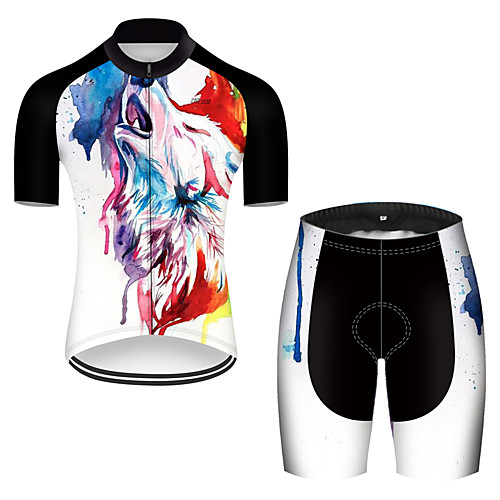 

21Grams Men's Short Sleeve Cycling Jersey with Shorts Polyester Black / White Gradient Animal Wolf Bike Clothing Suit Breathable Quick Dry Ultraviolet Resistant Reflective Strips Sweat-wicking Sports