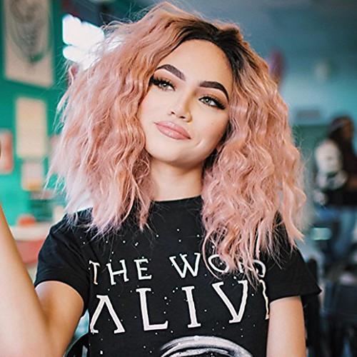 

Synthetic Wig Curly Matte Middle Part Wig Long Black / Pink Synthetic Hair 14 inch Women's Ombre Hair Middle Part curling Black Pink