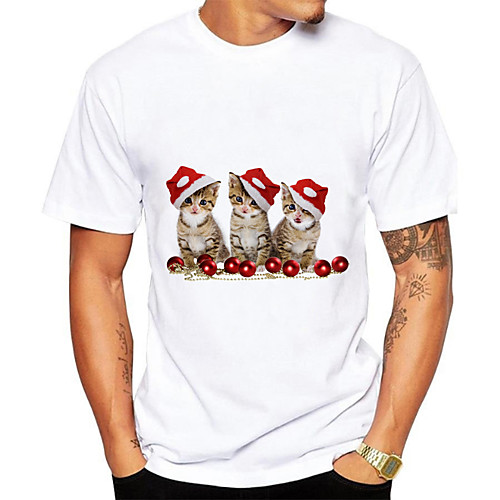 

Men's Plus Size 3D Animal Cat T-shirt Basic Daily Going out Round Neck White / Short Sleeve