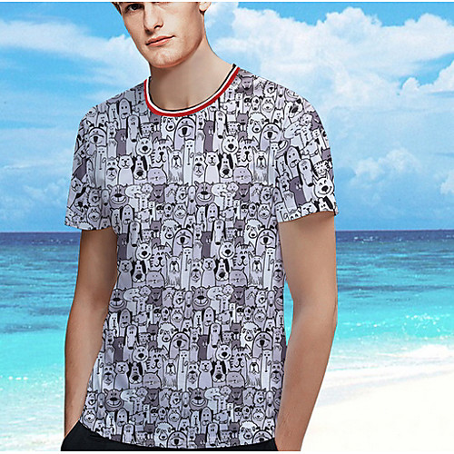 

Men's Geometric T-shirt Daily Round Neck Gray / Short Sleeve