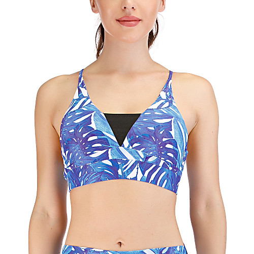 

Women's Sports Bra Light Support Removable Pad Wirefree Print Blue Yoga Running Fitness Bra Top Sport Activewear Breathable Comfort Quick Dry Freedom Stretchy