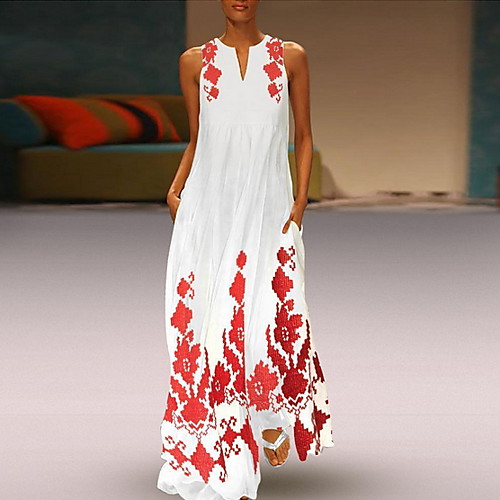 

Women's Sheath Dress - Sleeveless Print Summer Elegant 2020 Red S M L XL XXL