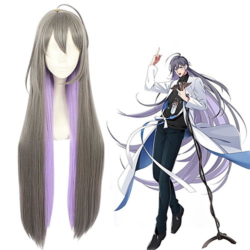 

Cosplay Wig Jakurai Jinguji Hypnosis Mic Straight Asymmetrical Wig Very Long Grey Synthetic Hair 40 inch Men's Anime Cosplay Classic Gray