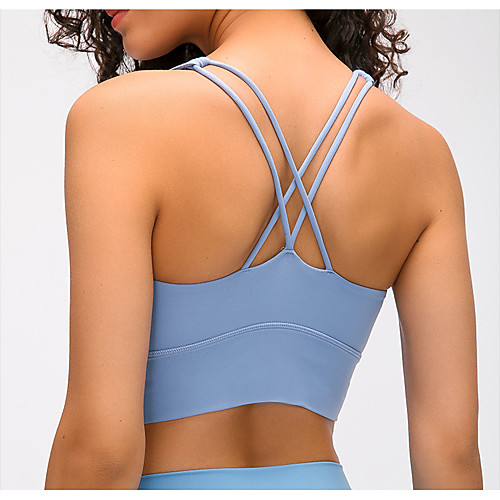 

Women's Bra Top Medium Support Cross Back Removable Pad Fashion Blue Gray Elastane Yoga Running Fitness Bra Top Sport Activewear Breathable Comfort Quick Dry Freedom Stretchy