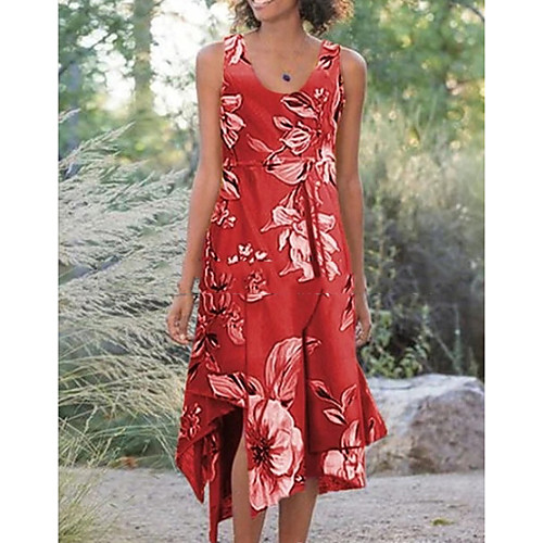 

Women's A-Line Dress Knee Length Dress - Sleeveless Floral Summer Elegant 2020 Red Yellow Gray S M L XL XXL