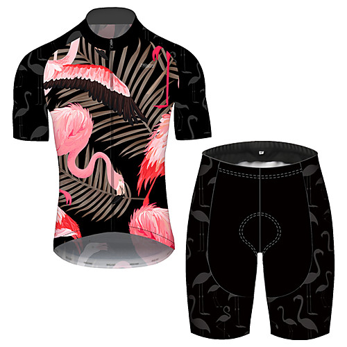 

21Grams Men's Short Sleeve Cycling Jersey with Shorts Black / Red Flamingo Floral Botanical Animal Bike UV Resistant Quick Dry Breathable Sports Flamingo Mountain Bike MTB Road Bike Cycling Clothing