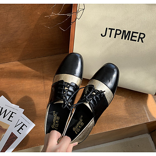 

Women's Oxfords Spring & Summer Flat Heel Round Toe Daily Leather Gold / Silver