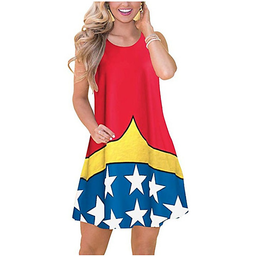 

Women's Sheath Dress Cotton Short Mini Dress - Sleeveless Color Block Flag Patchwork Spring Summer Mumu Boho Holiday Going out Cotton 2020 Blue Red Royal Blue S M L XL XXL