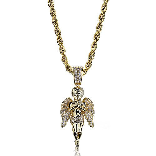 

Men's Cubic Zirconia Pendant Necklace Statement Necklace Lockets Necklace Angel Rock Hippie Hip Hop Copper Gold 60 cm Necklace Jewelry For Christmas Street Birthday Party / Chains