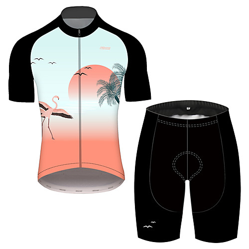 

21Grams Men's Short Sleeve Cycling Jersey with Shorts BlueYellow Flamingo Floral Botanical Bike UV Resistant Quick Dry Sports Flamingo Mountain Bike MTB Road Bike Cycling Clothing Apparel / Stretchy