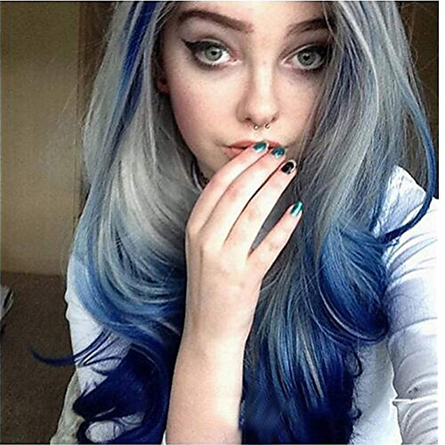 

Synthetic Wig Curly Asymmetrical Wig Long Azure Synthetic Hair 18 inch Women's Fashionable Design Classic Women Blue