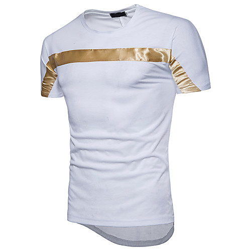 

Men's Color Block Patchwork Slim T-shirt - Cotton Basic Daily Going out Round Neck White / Gray / Short Sleeve