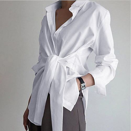 

Women's Solid Colored Loose Shirt Daily White / Black / Light Blue