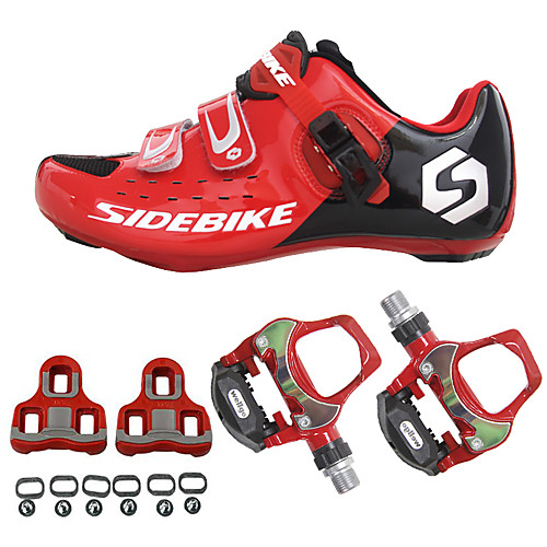 

SIDEBIKE Cycling Shoes With Pedals & Cleats Road Bike Shoes Nylon Carbon Fiber Breathable Cushioning Ultra Light (UL) Cycling Red / black Men's Cycling Shoes / Quick Dry