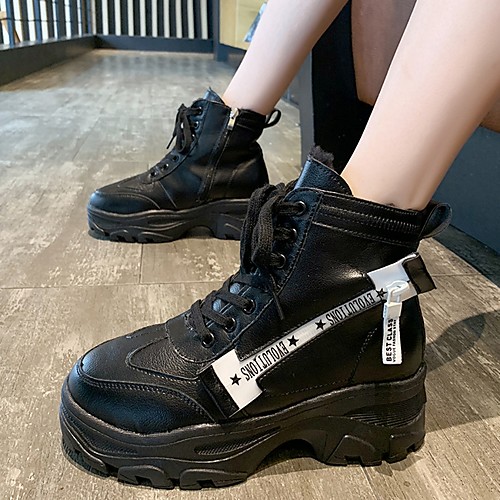 

Women's Boots Fall / Winter Platform Round Toe Daily PU Mid-Calf Boots Black / Beige