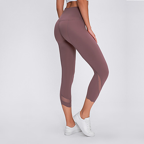 

Women's High Waist Yoga Pants Patchwork Fashion Pink Gray Mesh Elastane Running Fitness Gym Workout 3/4 Tights Sport Activewear Breathable Tummy Control Butt Lift Moisture Wicking High Elasticity