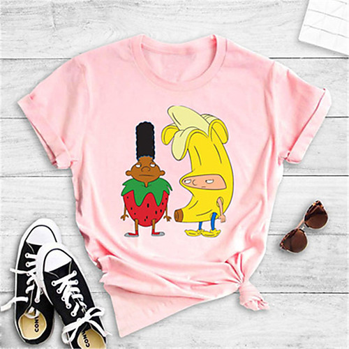

Women's Cartoon Print Loose T-shirt Basic Daily Going out White / Black / Yellow / Blushing Pink / Gray