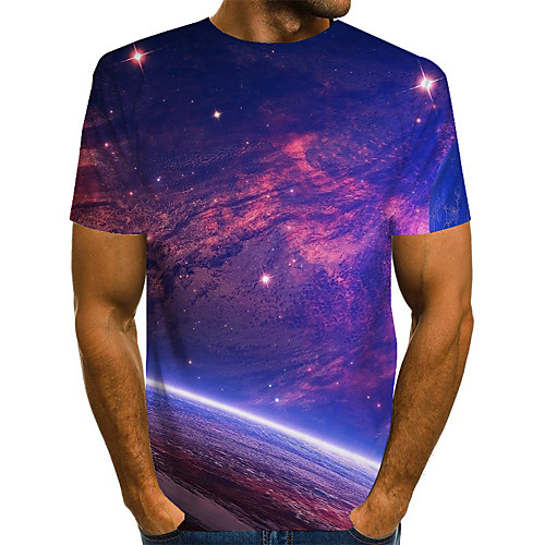 

Men's T shirt Galaxy Graphic Short Sleeve Daily Tops Basic Blue Red Yellow