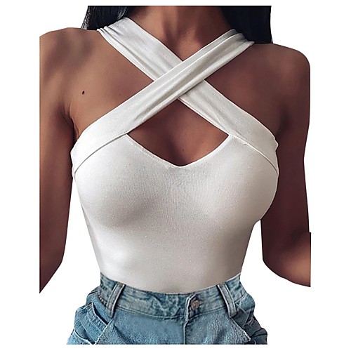 

Women's Solid Colored Criss Cross Tank Top Sexy Daily Going out Halter Neck V Neck White / Black / Red / Royal Blue