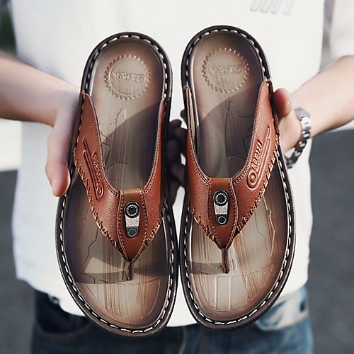

Men's Summer Outdoor Slippers & Flip-Flops PU Non-slipping Black / Blue / Brown