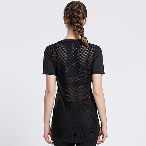 

Women's Yoga Top Patchwork Fashion Black Mesh Yoga Running Fitness Tee / T-shirt Top Short Sleeve Sport Activewear Breathable Quick Dry Comfortable Stretchy