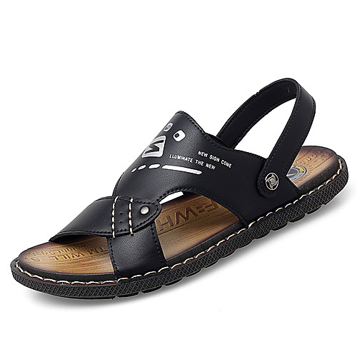 

Men's Summer Classic / British Daily Outdoor Sandals Walking Shoes Leather Breathable Wear Proof Dark Brown / Black / Blue