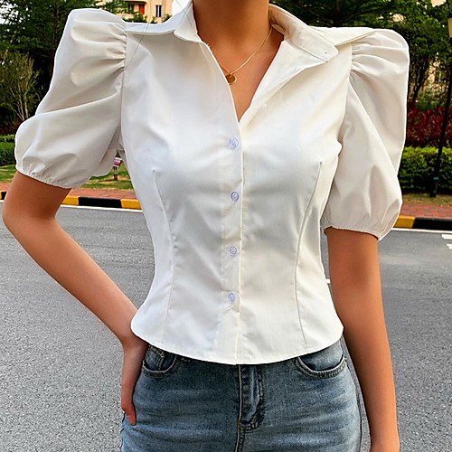 

Women's Solid Colored Blouse Daily Shirt Collar White