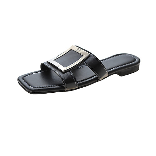 

Women's Sandals / Slippers & Flip-Flops Flat Sandal 2020 Spring & Summer Flat Heel Open Toe Daily Home Buckle PU White / Black / Blue