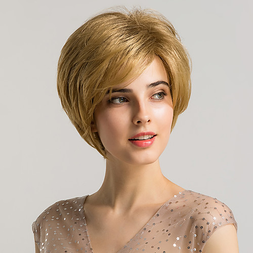 

Synthetic Wig Bangs Natural Straight Side Part Neat Bang With Bangs Wig Blonde Short Blonde Synthetic Hair 10 inch Women's Cosplay Women Synthetic Blonde HAIR CUBE