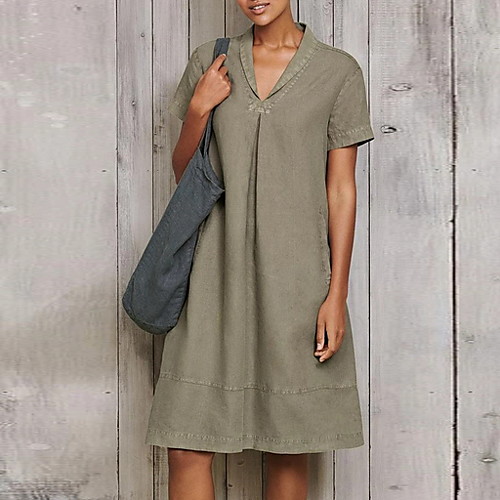 

Women's Shift Dress Short Mini Dress Black Army Green Light Blue Short Sleeve Solid Color Summer V Neck Elegant 2021 S M L XL XXL