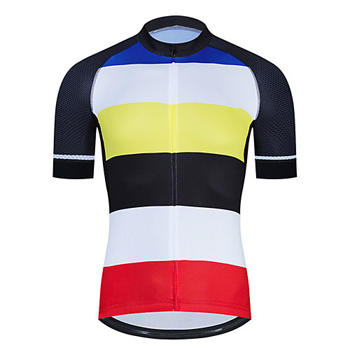 

21Grams Men's Short Sleeve Cycling Jersey Polyester Black / Yellow Patchwork Bike Jersey Top Mountain Bike MTB Road Bike Cycling UV Resistant Breathable Quick Dry Sports Clothing Apparel / Stretchy