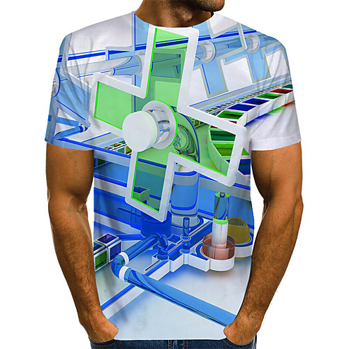 

Men's Plus Size Geometric 3D Print T-shirt Street chic Exaggerated Daily Going out Round Neck Rainbow / Short Sleeve