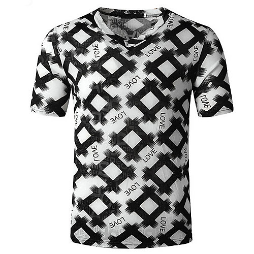 

Men's Geometric Print Slim T-shirt Basic Daily V Neck Black / Short Sleeve