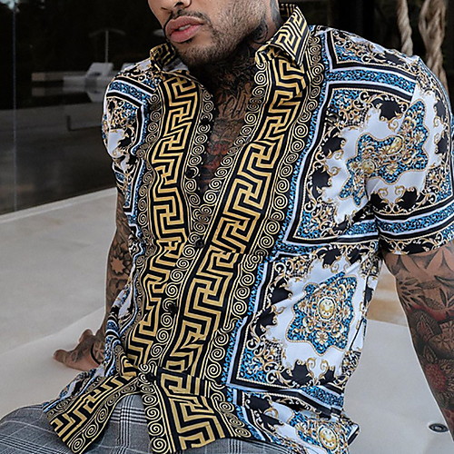 

Men's Geometric Print Shirt Daily Button Down Collar Yellow / Short Sleeve