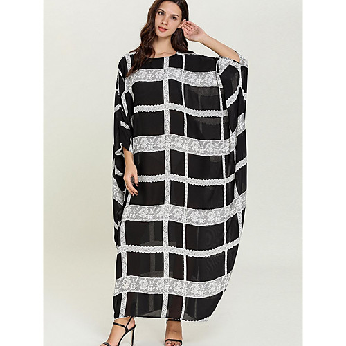 

Women's Shift Dress Maxi long Dress - 3/4 Length Sleeve Striped Summer Casual Elegant 2020 Black One-Size