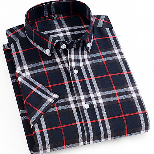 

Men's Plaid Print Shirt Daily Button Down Collar Wine / Short Sleeve