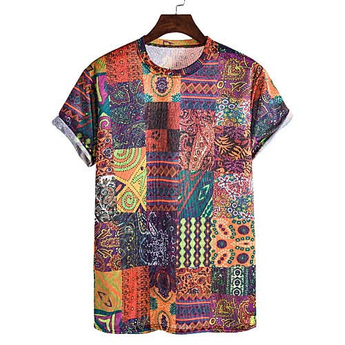 

Men's Color Block Abstract Print T-shirt Basic Tropical Daily Going out Round Neck Rainbow / Short Sleeve