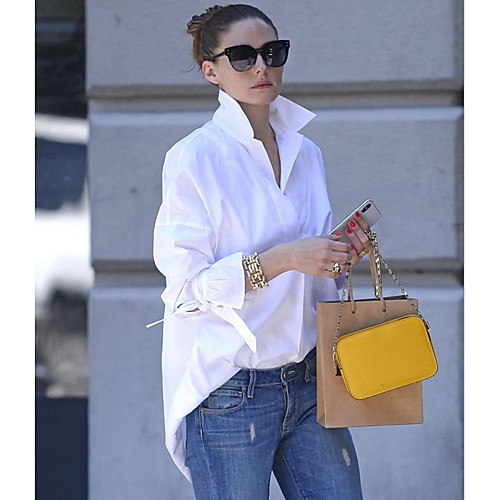 

Women's Solid Colored Shirt Daily Shirt Collar White