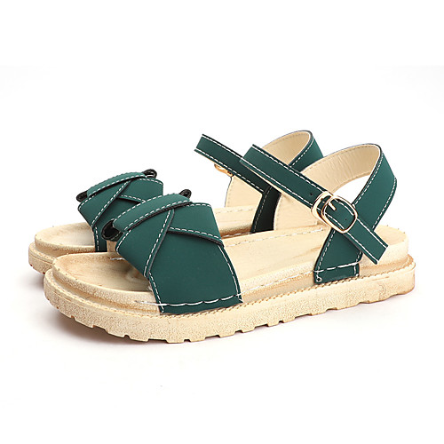 

Women's Sandals Flat Sandal Summer Flat Heel Open Toe Casual Daily Buckle Cowhide Black / Khaki / Green