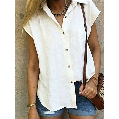 

Women's Solid Colored Ruffle Shirt - Cotton Basic Work Weekend Shirt Collar White / Blue / Yellow / Orange
