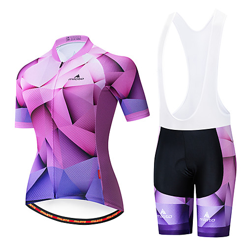 

Miloto Women's Short Sleeve Cycling Jersey with Bib Shorts Purple White Bike Breathable Sports Patterned Mountain Bike MTB Road Bike Cycling Clothing Apparel / Stretchy