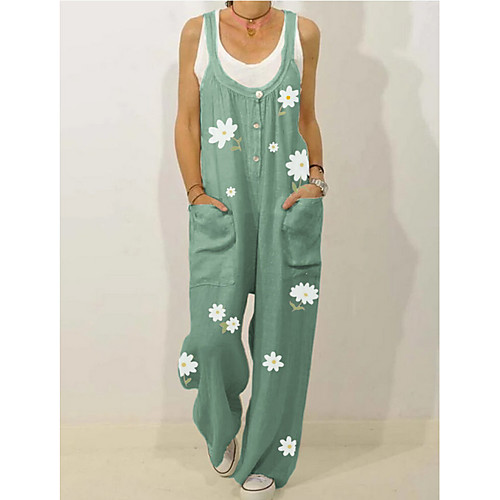 

Women's Black Green Beige Loose Jumpsuit Floral