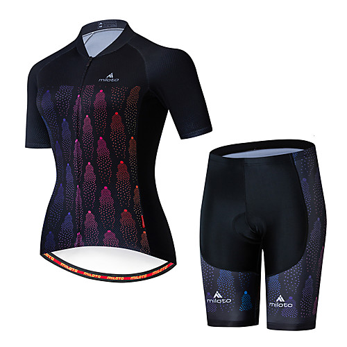 

Miloto Women's Short Sleeve Cycling Jersey with Shorts Black / Red Bike Breathable Sports Patterned Mountain Bike MTB Road Bike Cycling Clothing Apparel / Stretchy
