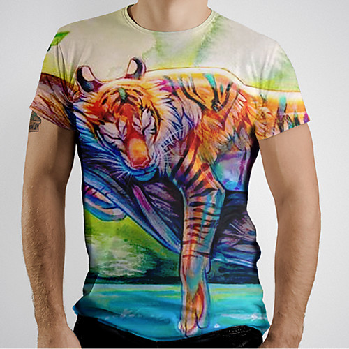 

Men's Graphic Animal Tiger T-shirt Basic Elegant Daily Going out Rainbow